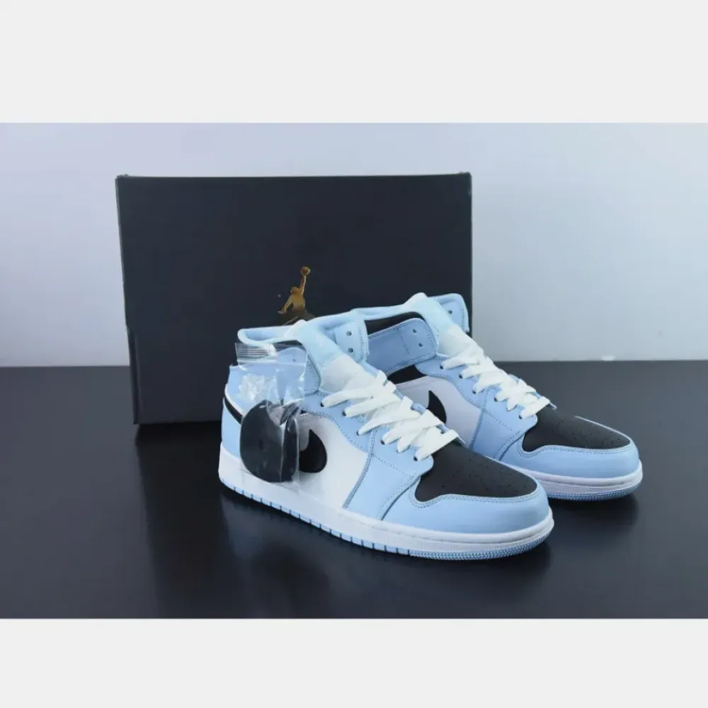 Air Jordan 1 Mid Ice Blue/Black-Sail-White  555112-401
