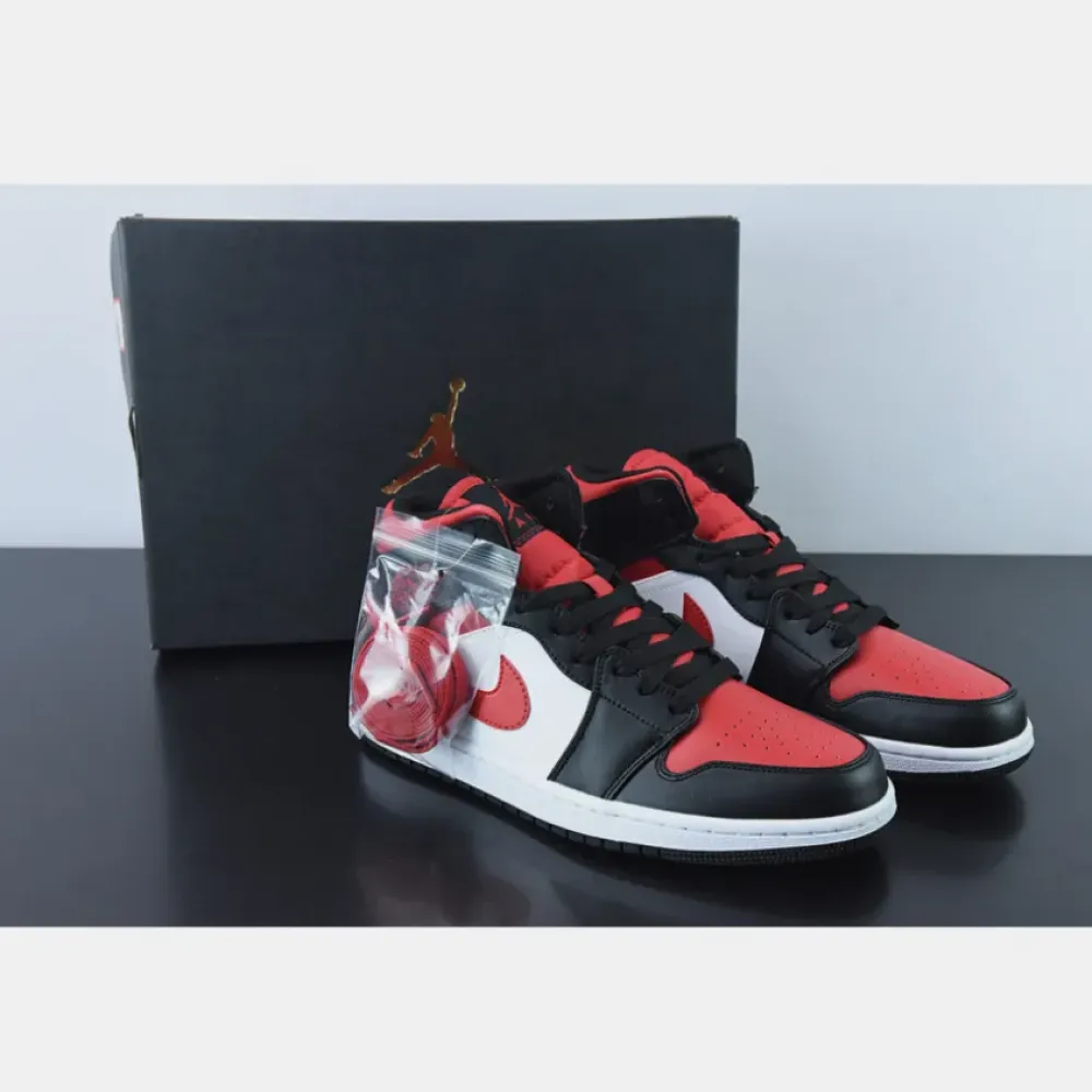 Air Jordan 1 Mid “Bred Toe” Black/White-Fire Red  554724-079