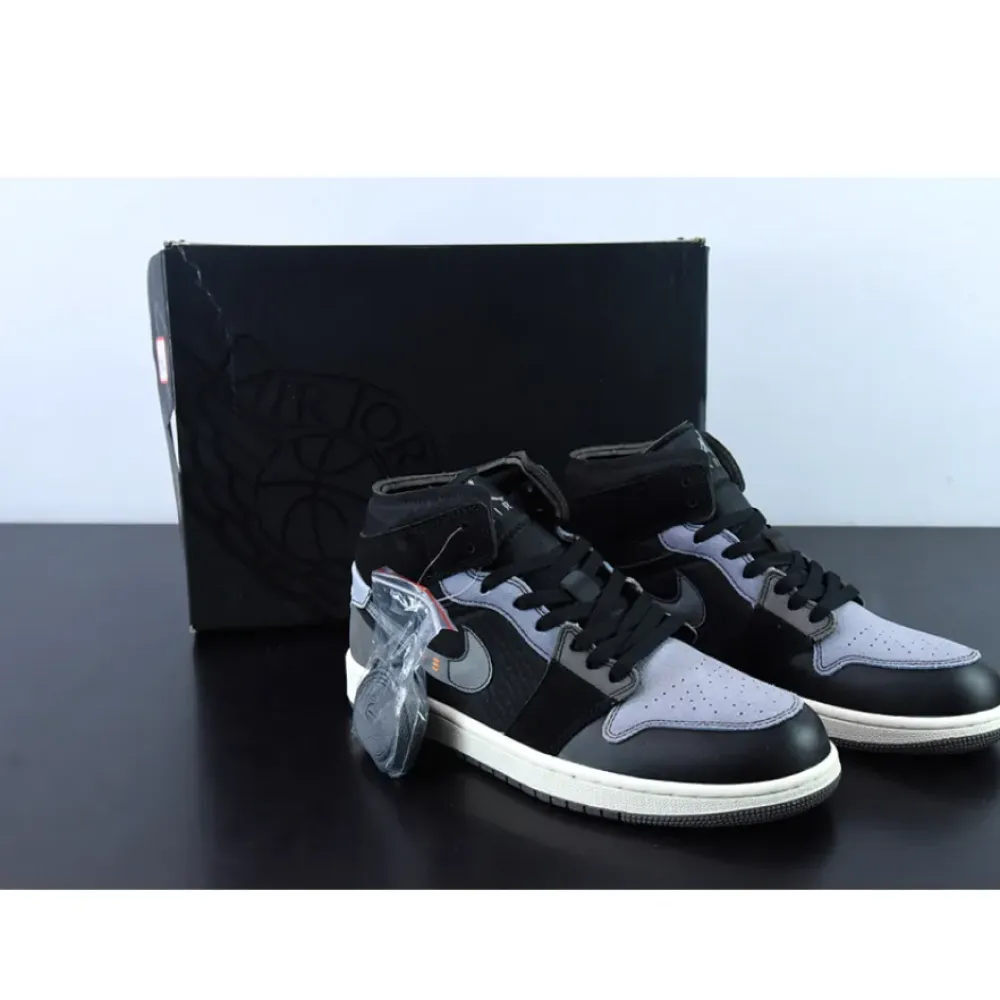 Air Jordan 1 Mid Craft “Inside Out” Black/Cement Grey  DM9652-001