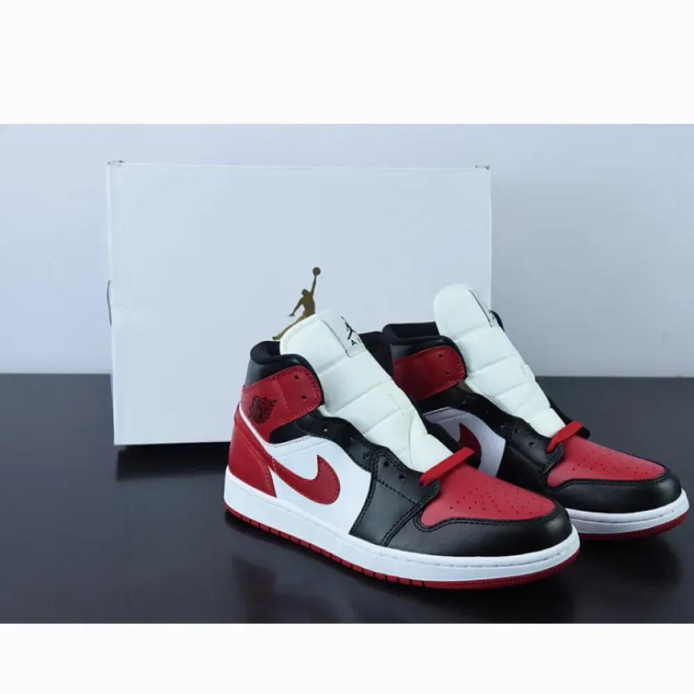Air Jordan 1 Mid Bred Toe White/Black-Red  BQ6472-079