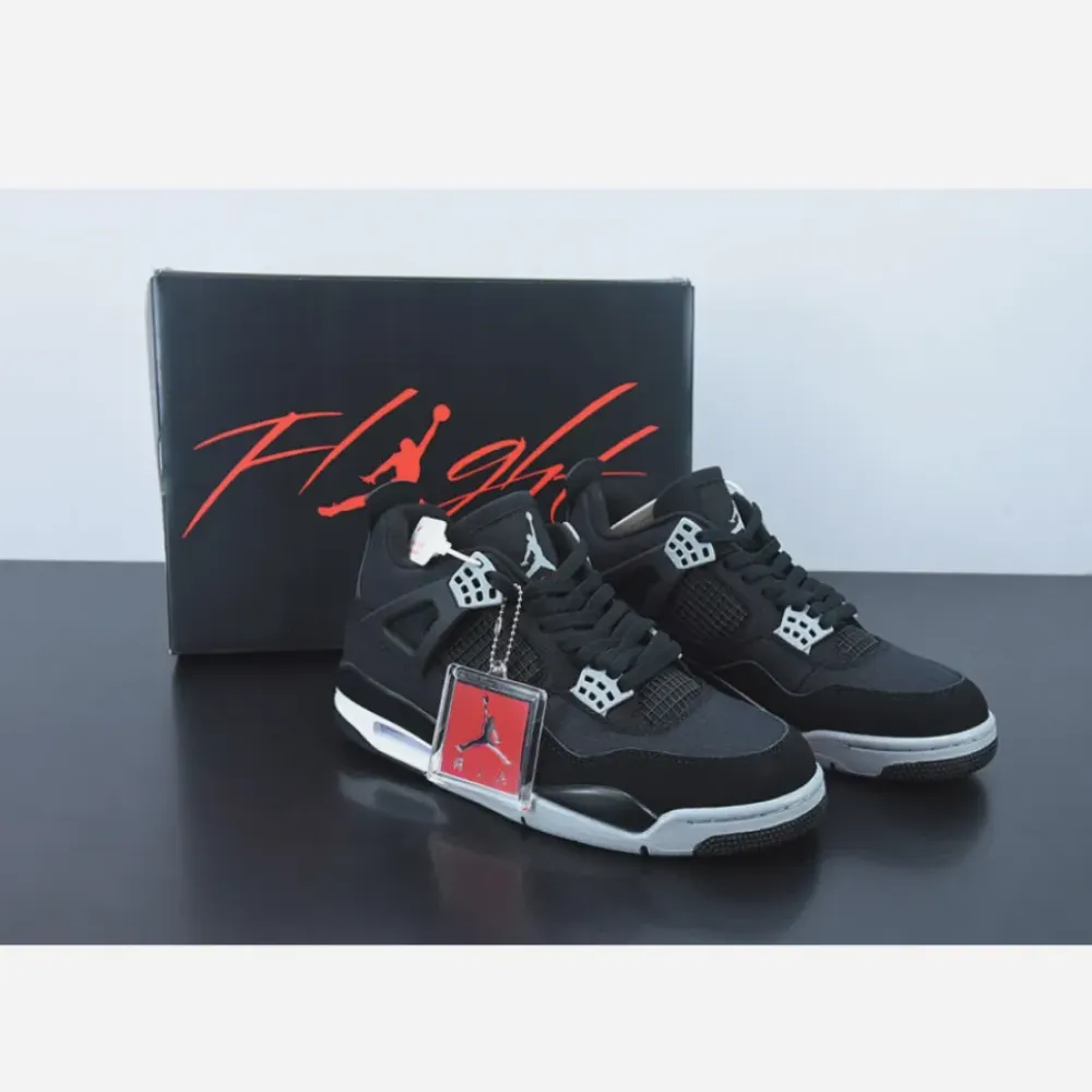 Air Jordan 4 ‘Black Canvas’ Black/Light Steel Grey-White-Fire Red  DH7138-006