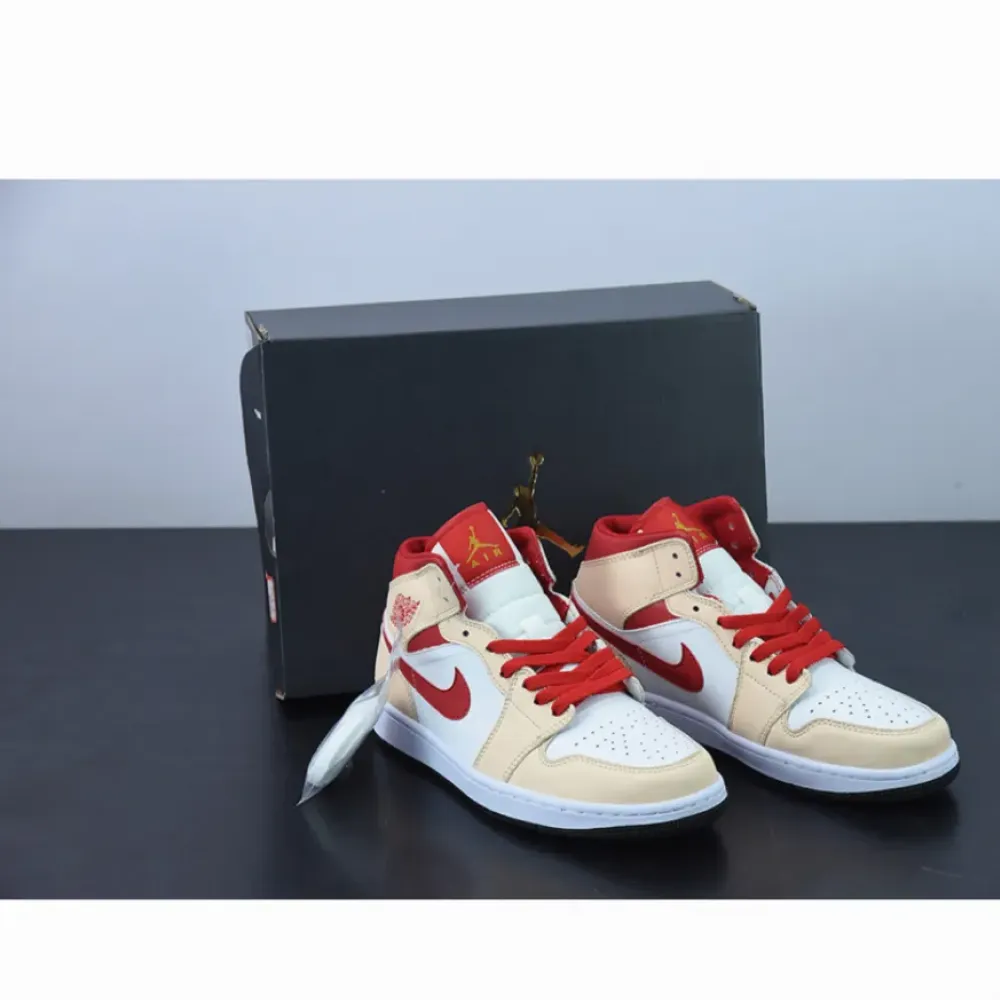 Air Jordan 1 Mid White/Beige-Red  554725-201