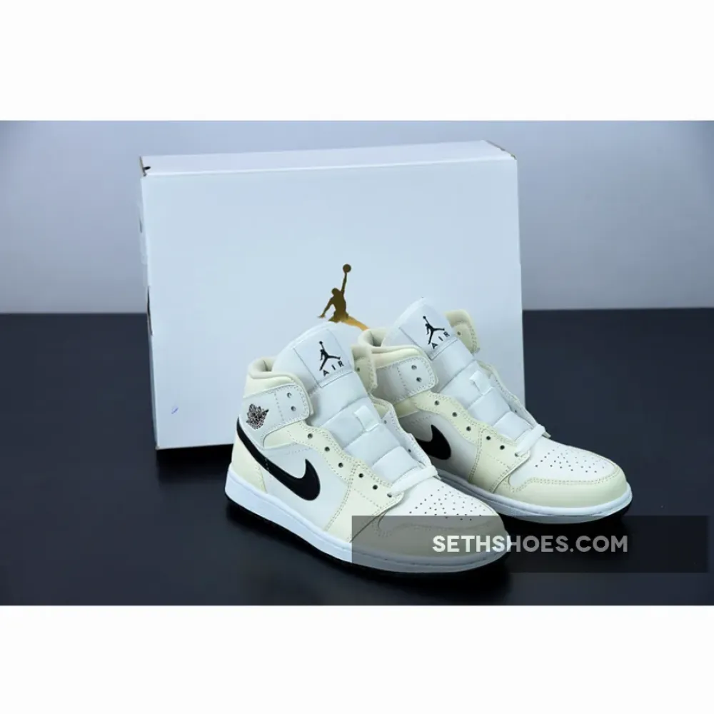 Air Jordan 1 Mid Coconut Milk/Black-White  BQ6472-121
