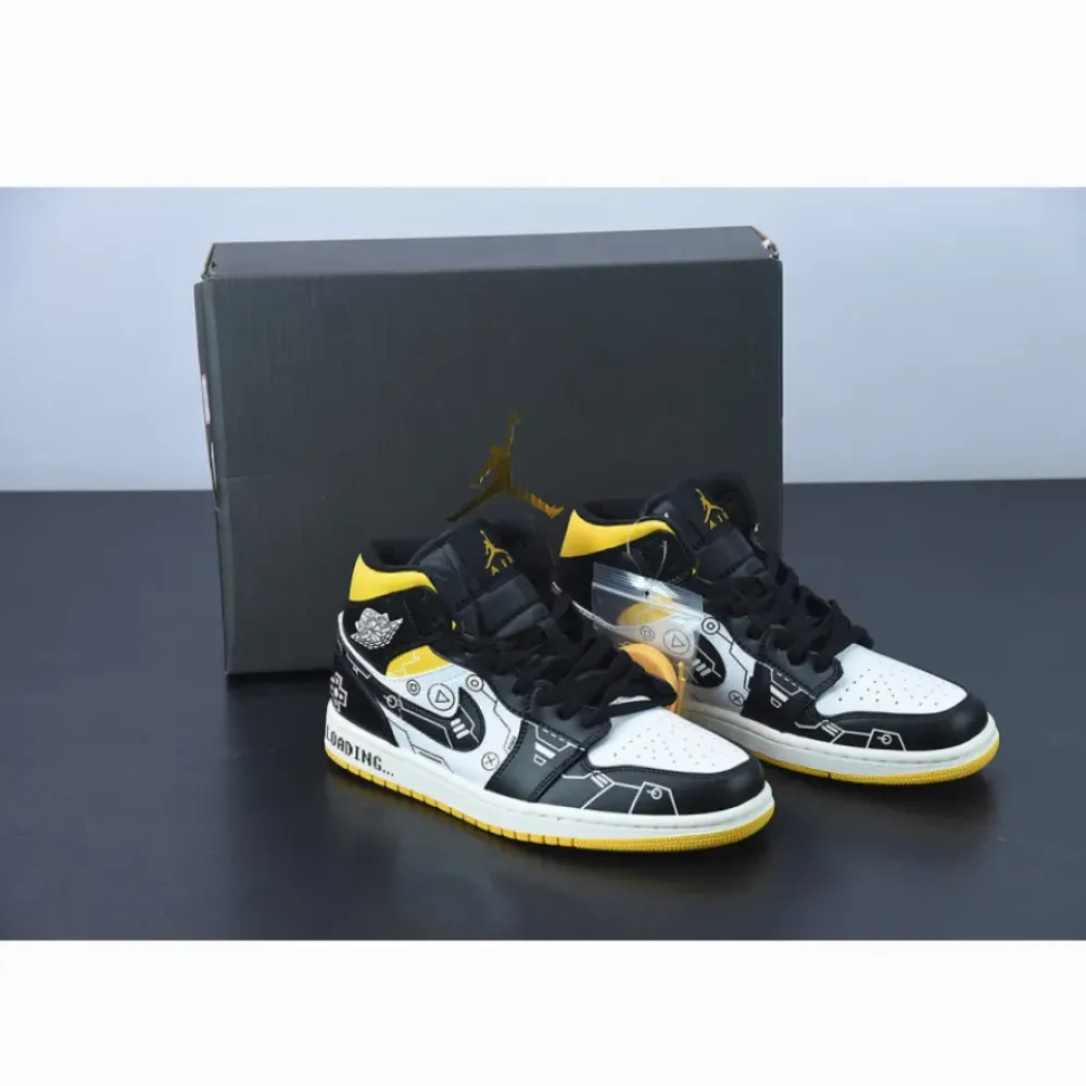 Custom Air Jordan 1 Mid OG ’Video Game’ Black White Yellow