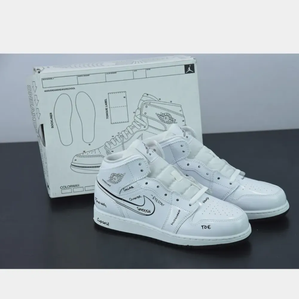 Air Jordan 1 Mid ‘Schematic’ White/Black  DQ1864-100