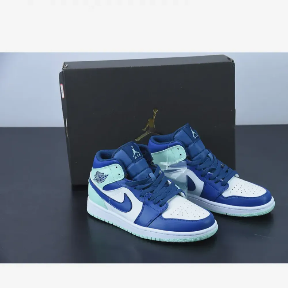 Air Jordan 1 Mid White/Navy-Blue Mint  554724-413