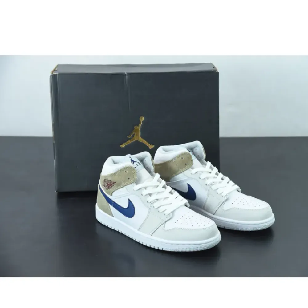 Air Jordan 1 Mid Navy Swooshes and Tan Suede  DO6726-100