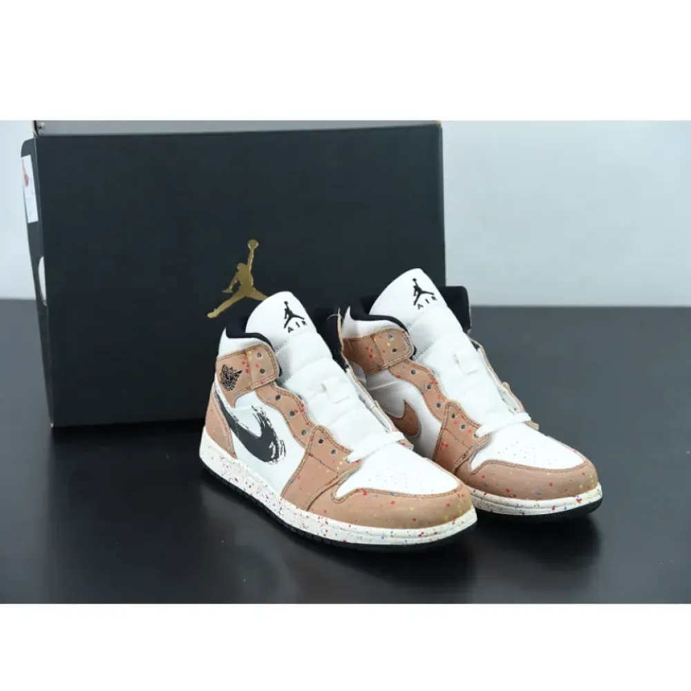 Air Jordan 1 Mid SE ‘Brushstroke’ Sail/Black-Cider-Chile Red  DA8005-100