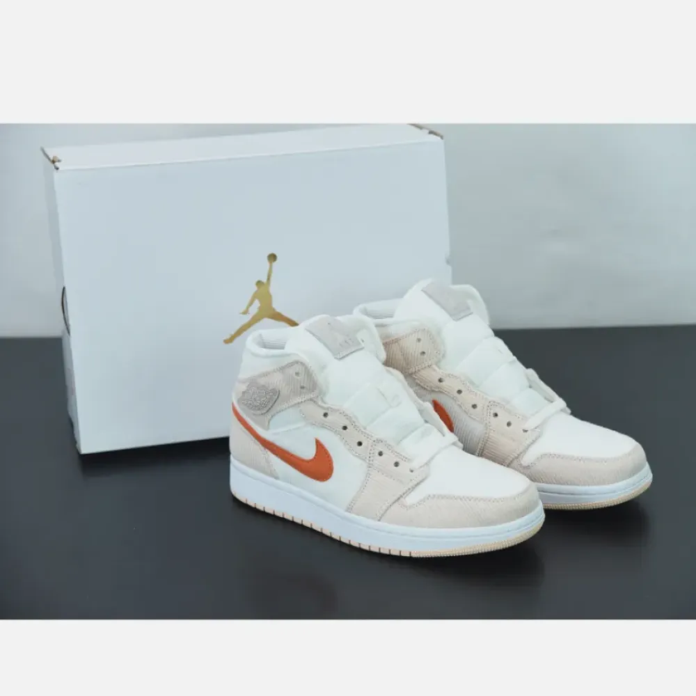 Air Jordan 1 Mid “Corduroy” Sail/Orange Quartz DA8009-108