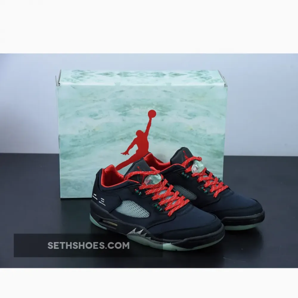Clot x Air Jordan 5 Low Black Red Volt  DM4640-036