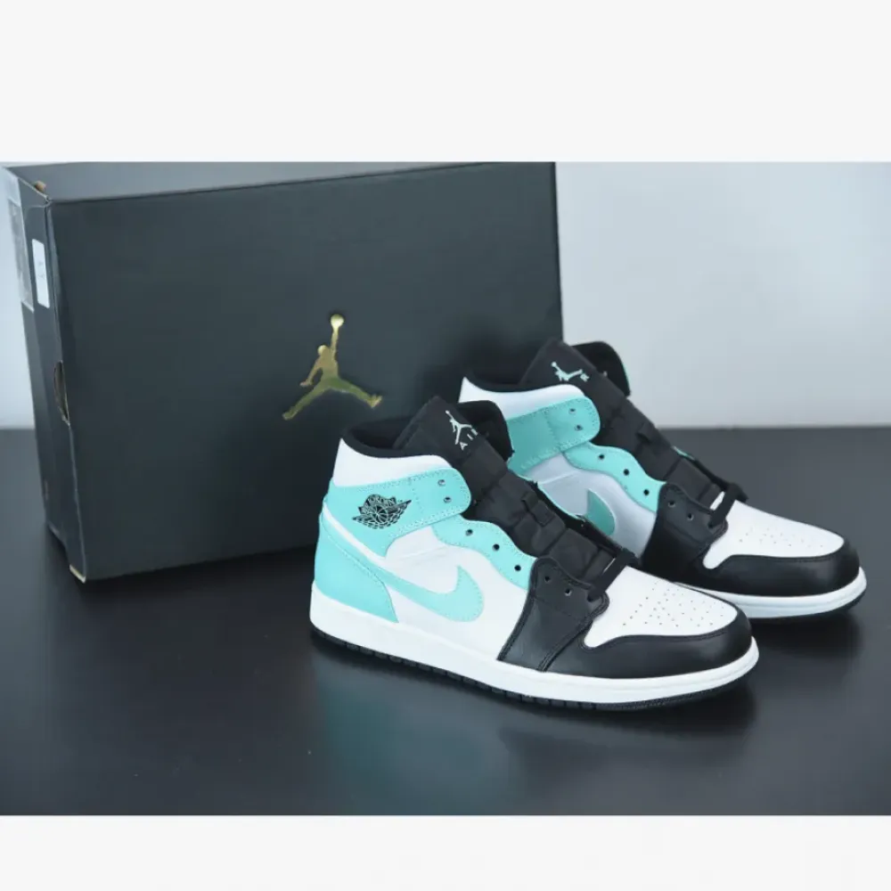 Air Jordan 1 Mid White/Black-Island Green  554724-132