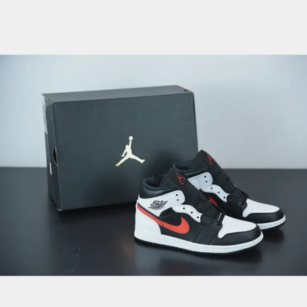 Air Jordan 1 Mid Black/Chile Red-White  554724-075