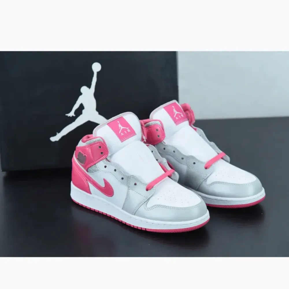 Air Jordan 1 Mid White/Metallic Platinum-Dynamic Pink  555112-109