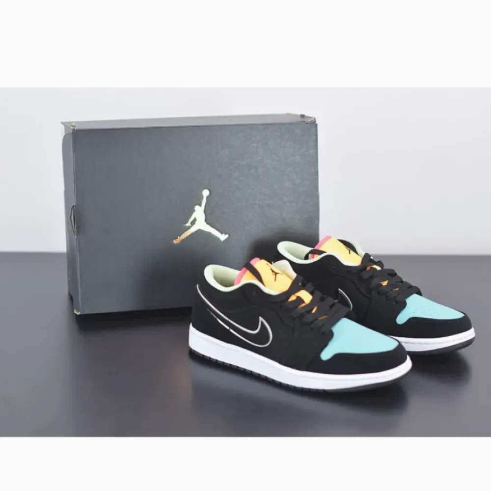 Air Jordan 1 Low Black/Aurora Green/Laser Orange  CK3022-013