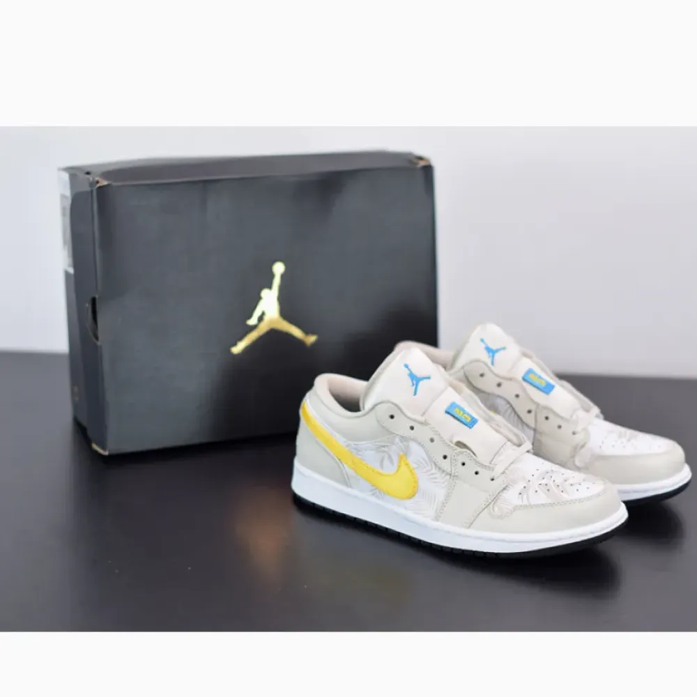 Air Jordan 1 Low Light Orewood Brown/Amarillo-White-Blue  CK3022-107