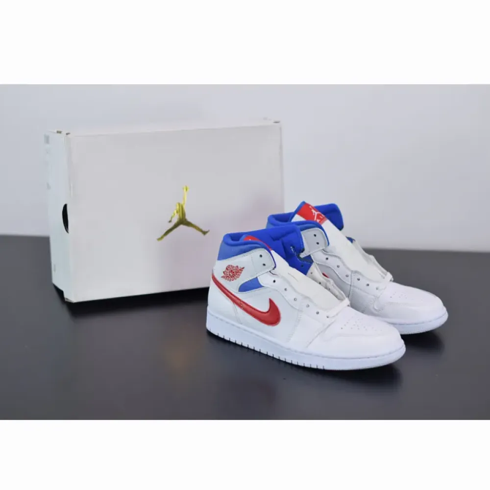 Air Jordan 1 Mid White/University Red-Game Royal  BQ6472-164