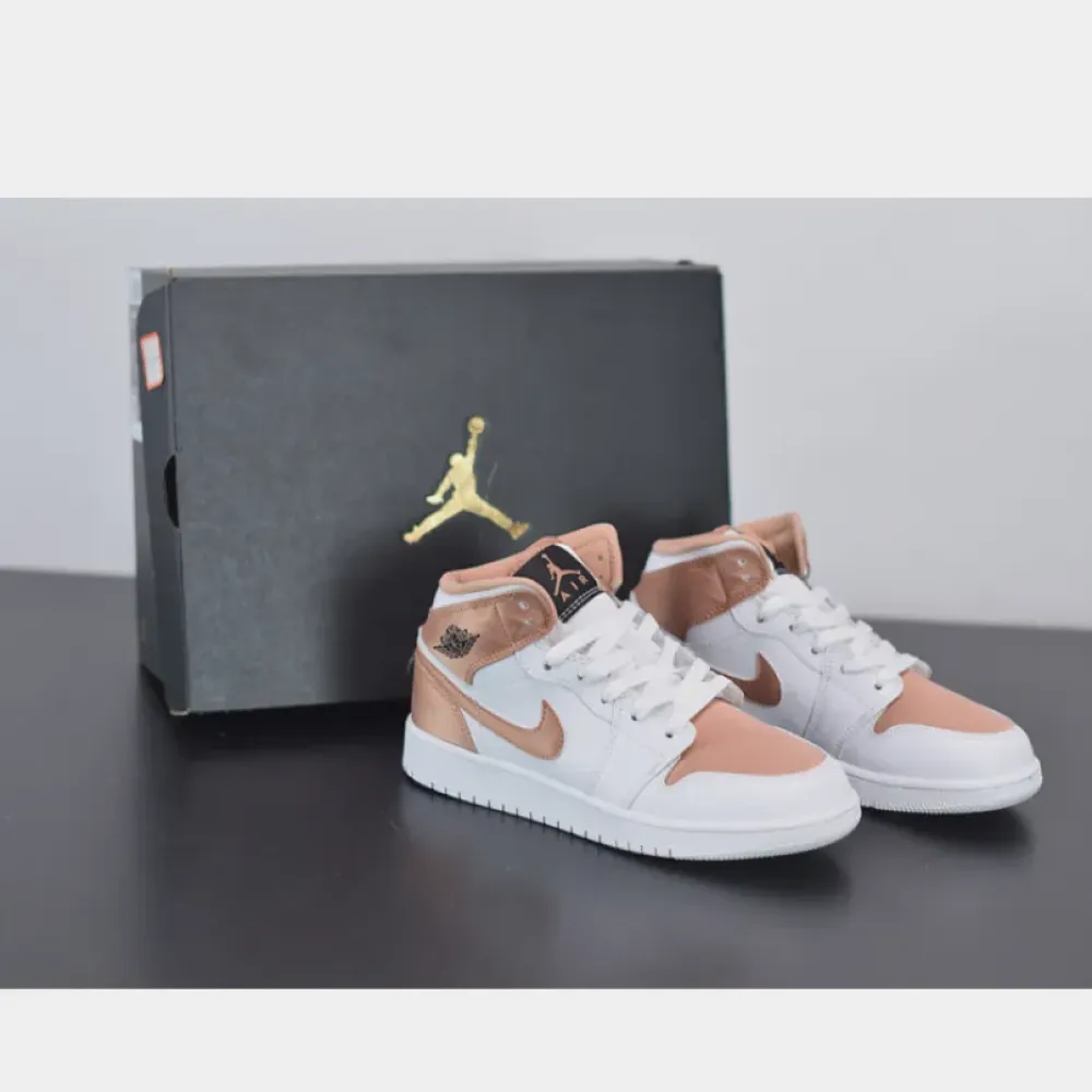 Air Jordan 1 Mid GS White Rose Gold  555112-190