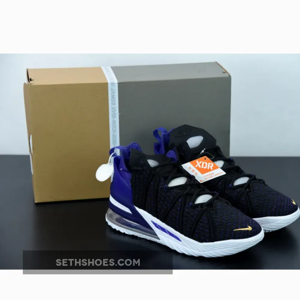 Nike LeBron 18 “Lakers” Black/Metallic Gold-Court Purple-White  CQ9283-004