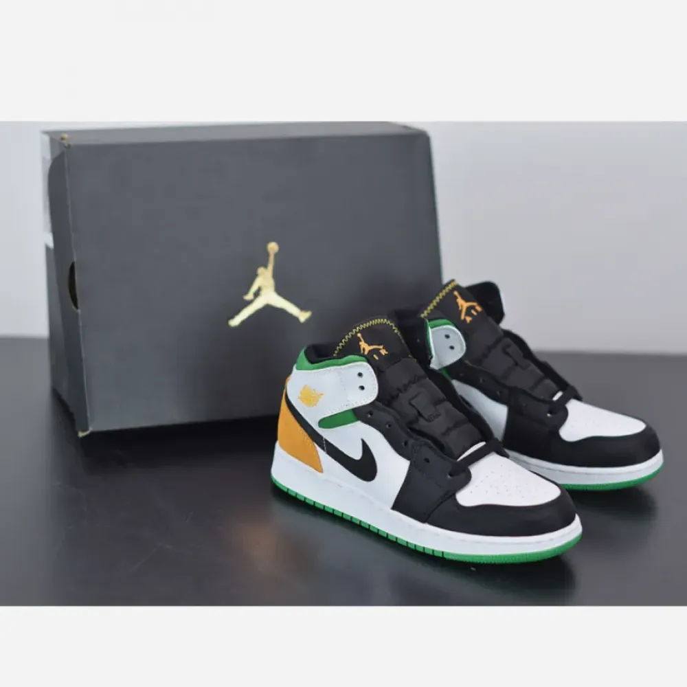 Air Jordan 1 Mid SE White/Laser Orange-Black-Lucky Green BQ6931-101