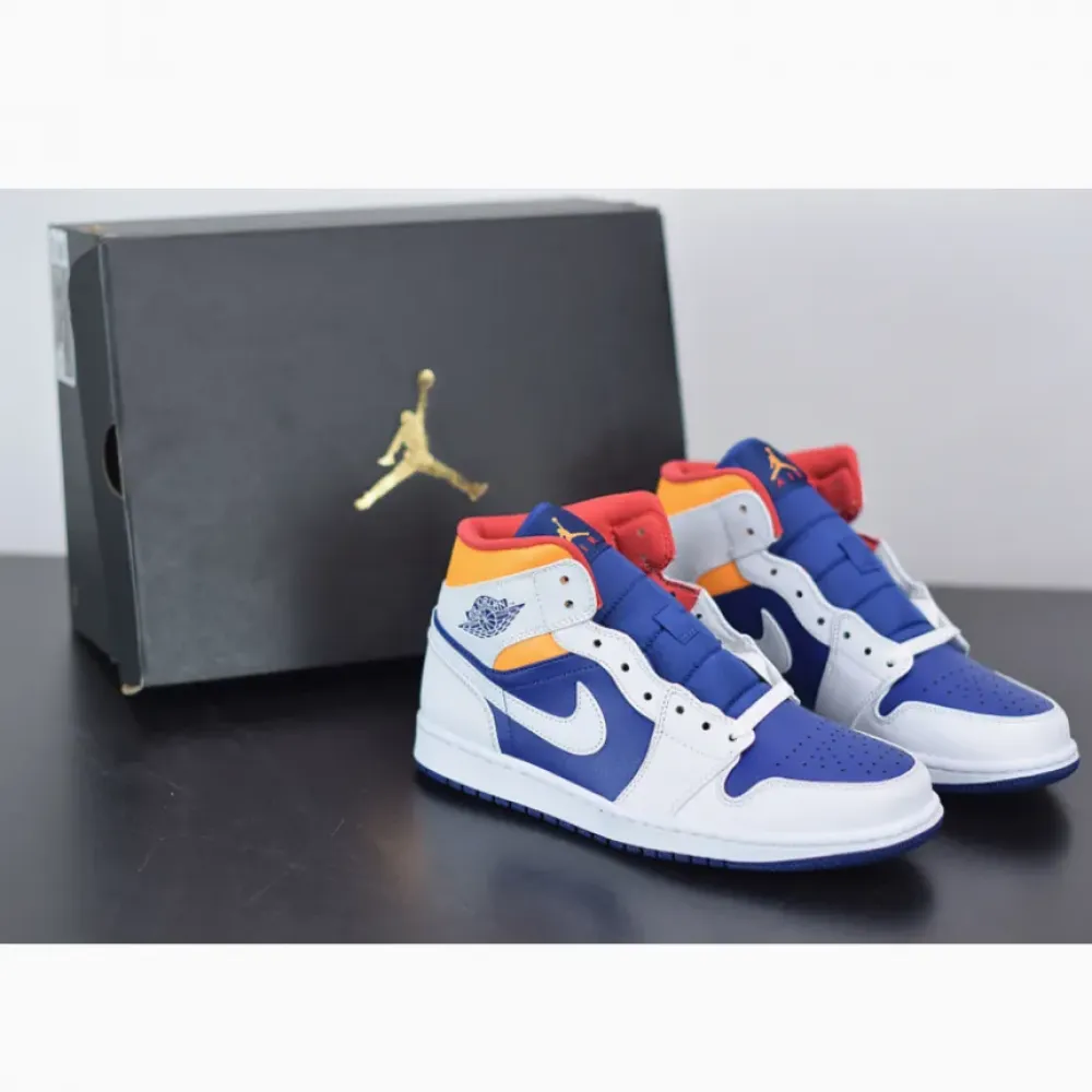 Air Jordan 1 Mid White/Deep Royal Blue-Track Red-Laser Orange 554724-131