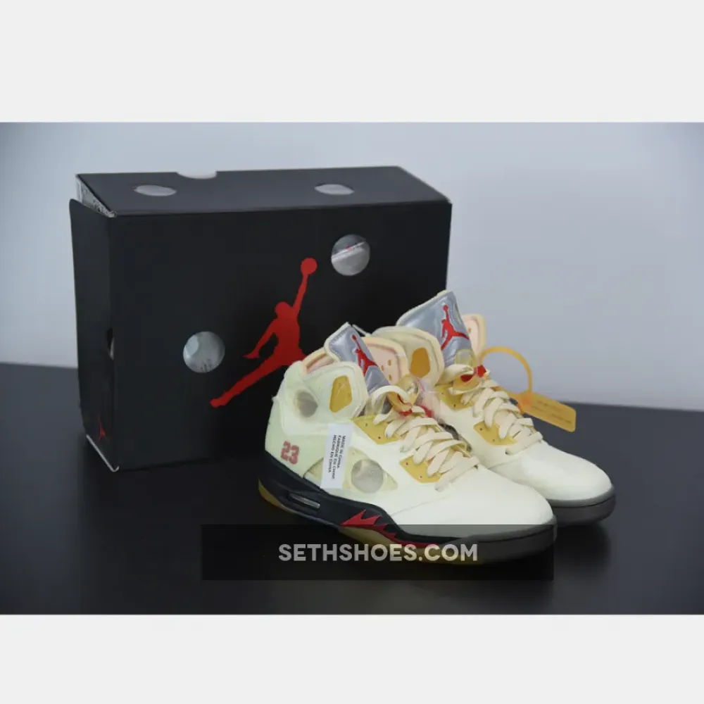 Off-White x Air Jordan 5 Sail/Fire Red-Muslin-Black DH8565-100