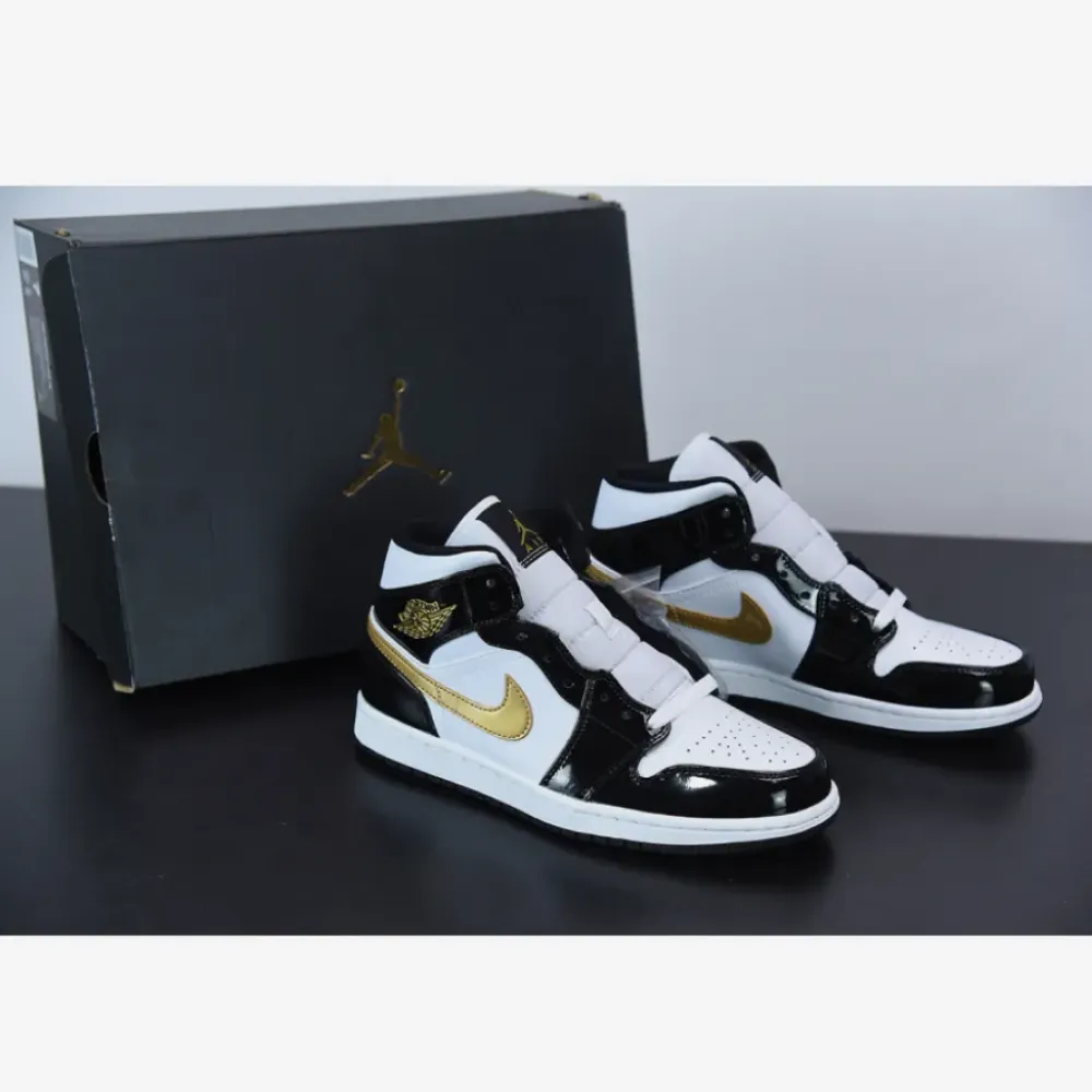Air Jordan 1 Mid Patent Leather Black Gold  852542-007