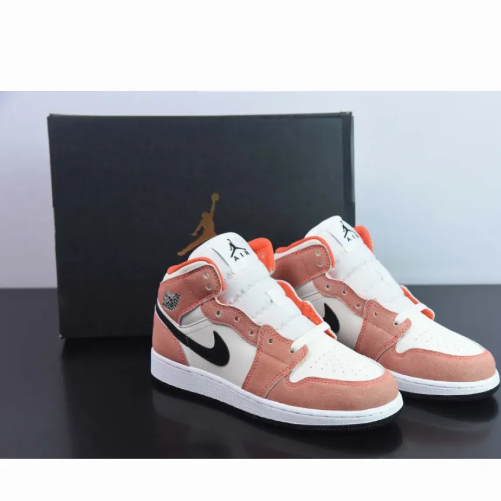 Air Jordan 1 Mid GS “Orange Suede” Team Orange/Black-Sail-Iron Grey  DV1336-800