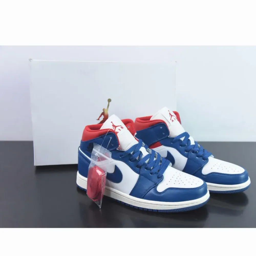 Air Jordan 1 Mid White/French Blue-Gym Red  BQ6472-146