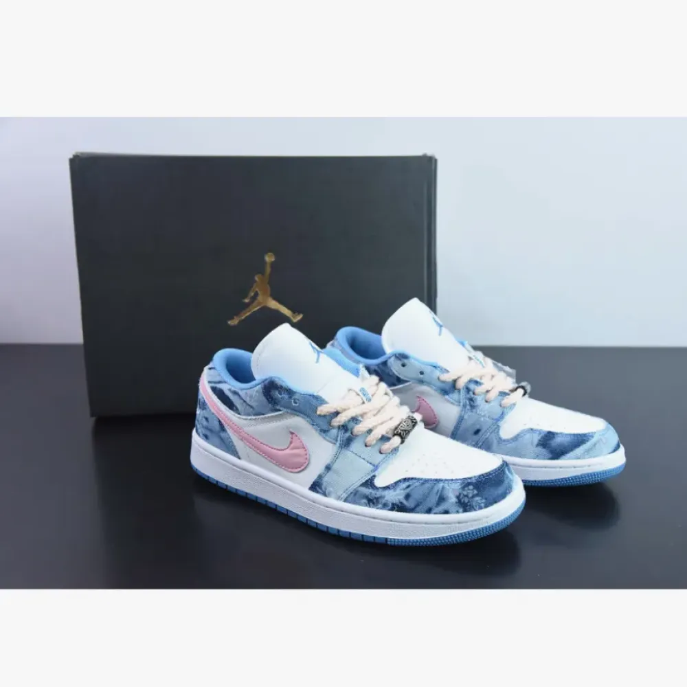 Custom Air Jordan 1 Low Washed Denim/White-Pink