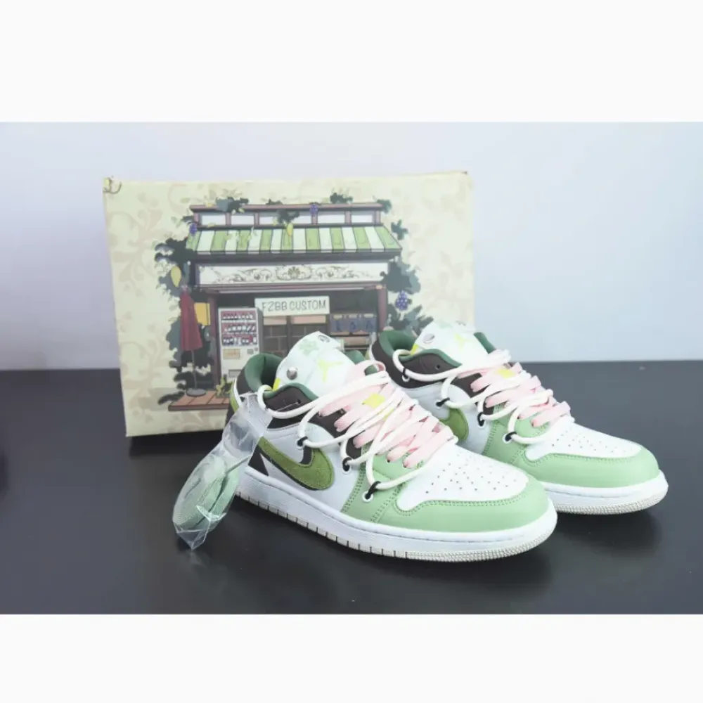 Custom Air Jordan 1 Low Sail White Oil Green