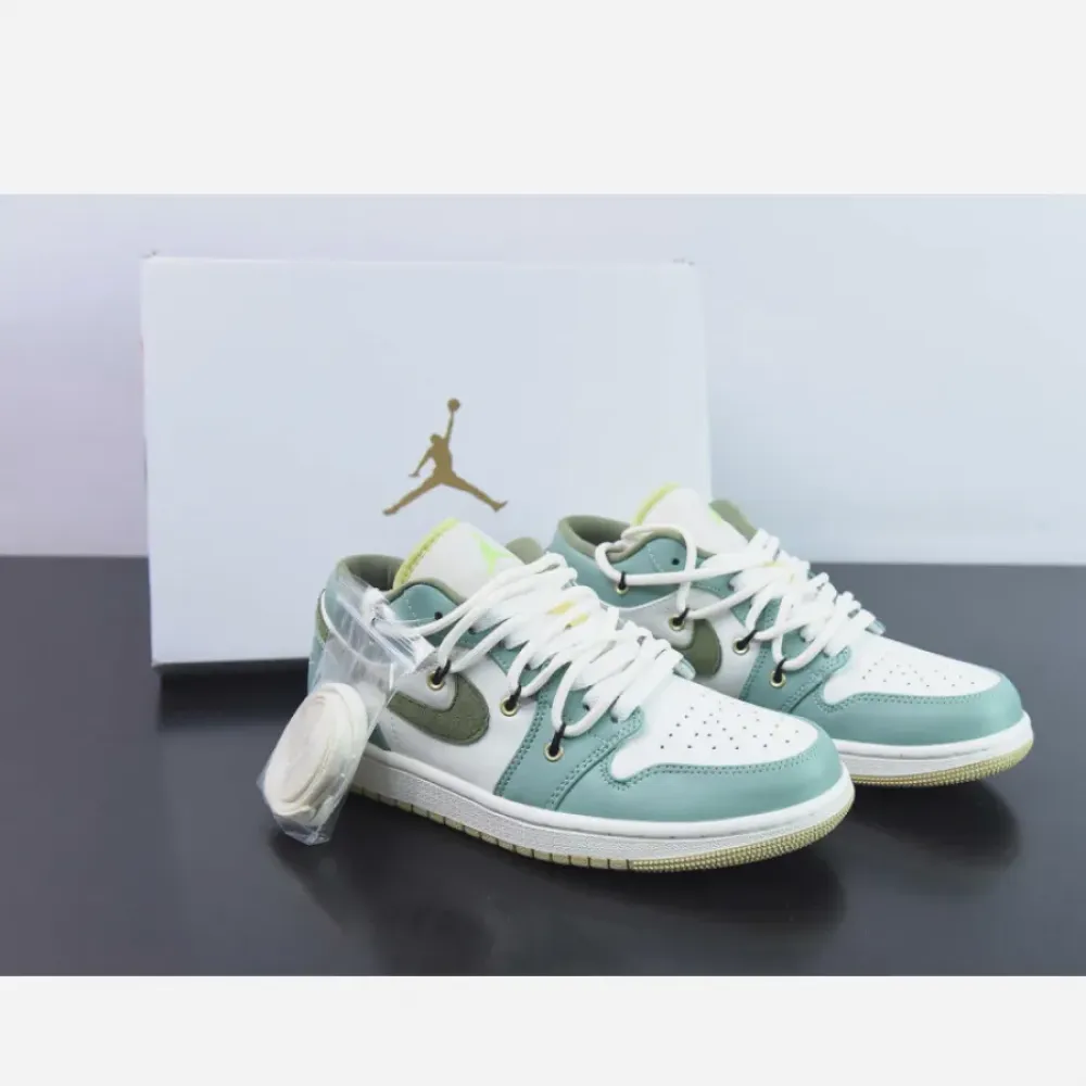 Custom Air Jordan 1 Low Sail White Oil Green
