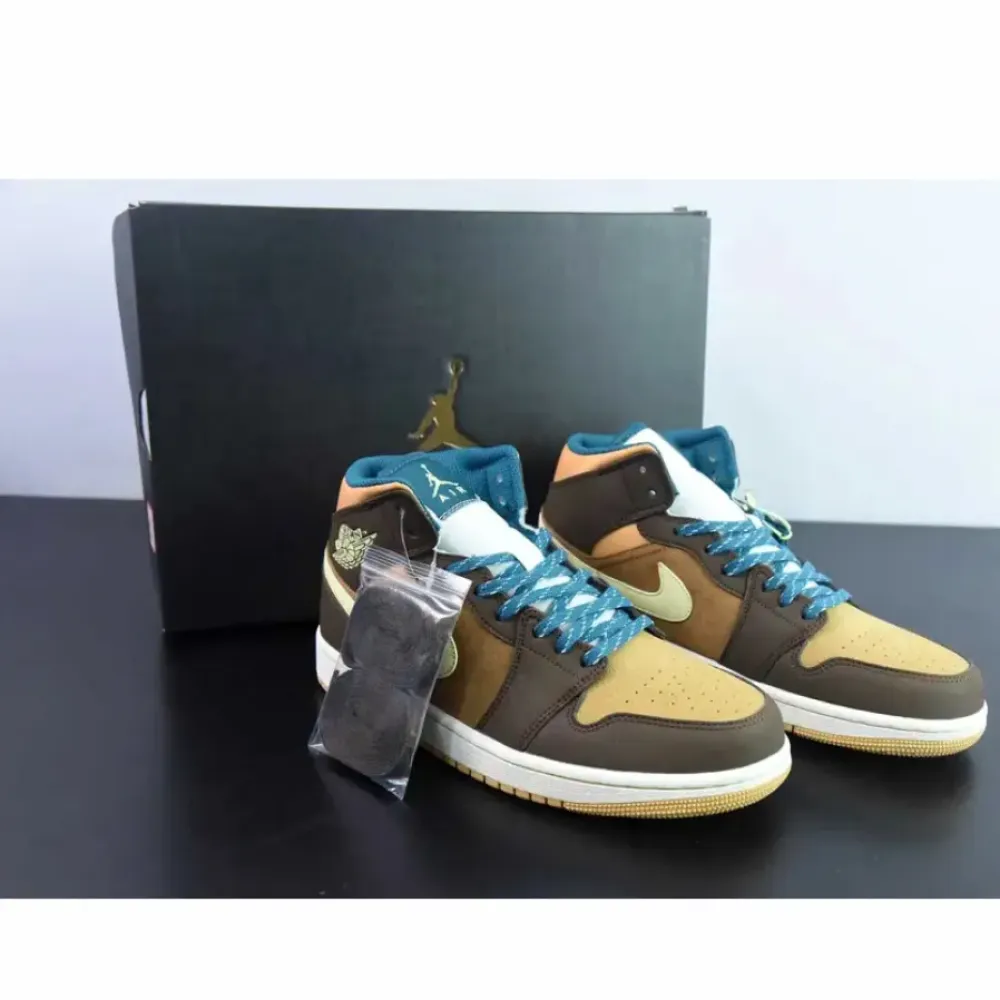 Air Jordan 1 Mid Cacao Wow/Luminous Green-Geode Teal  DZ6335-200