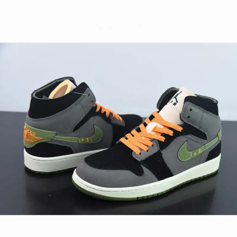 Air Jordan 1 Mid SE Craft “Halloween” Black Light Olive  FD6817-003