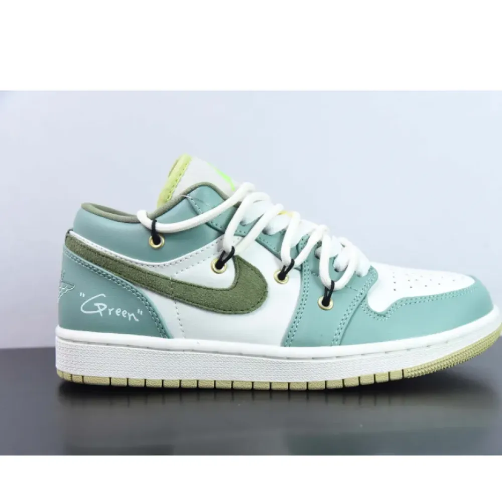 Custom Air Jordan 1 Low Sail White Oil Green