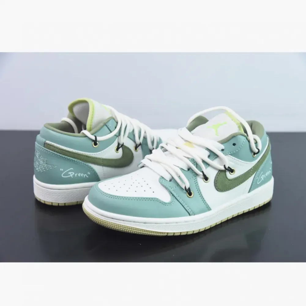 Custom Air Jordan 1 Low Sail White Oil Green