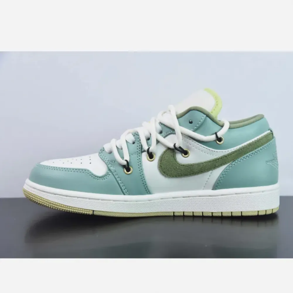 Custom Air Jordan 1 Low Sail White Oil Green