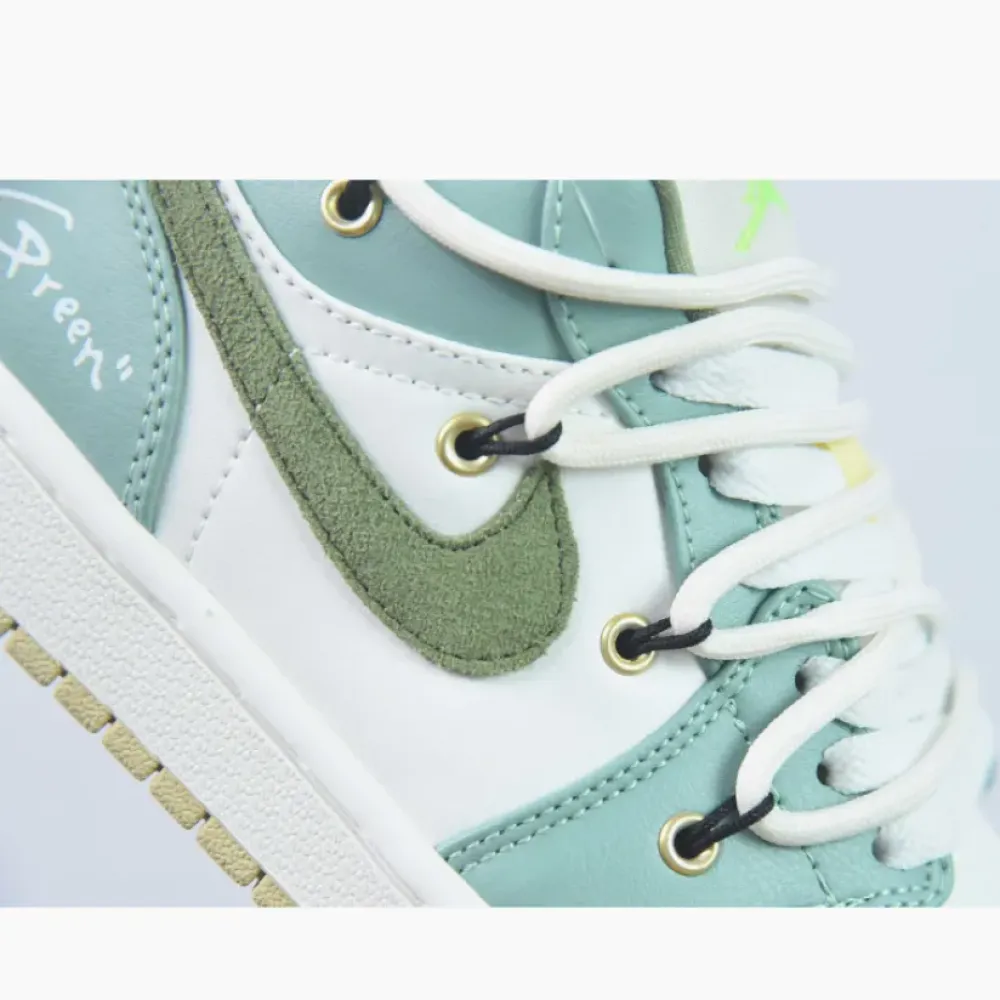 Custom Air Jordan 1 Low Sail White Oil Green