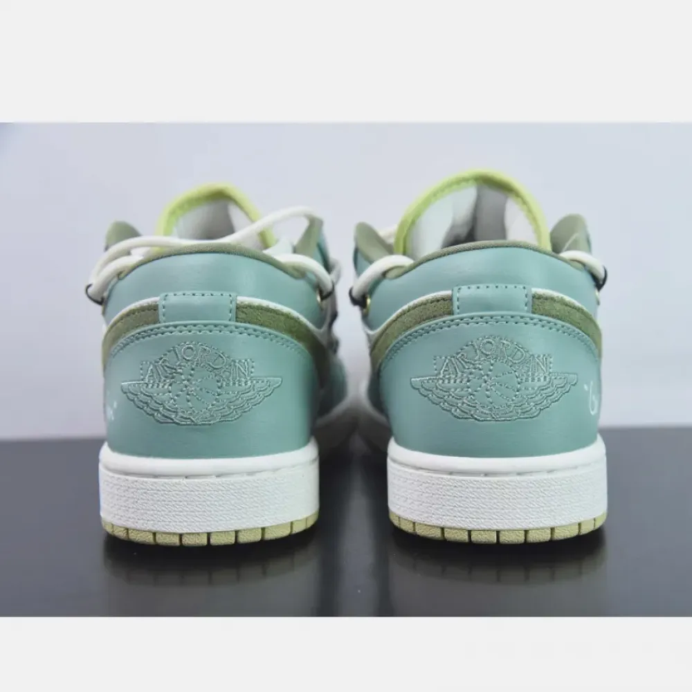 Custom Air Jordan 1 Low Sail White Oil Green