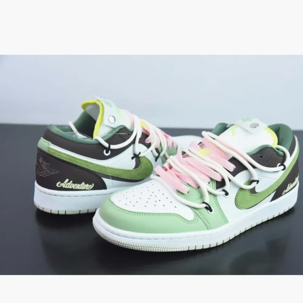 Custom Air Jordan 1 Low Sail White Oil Green