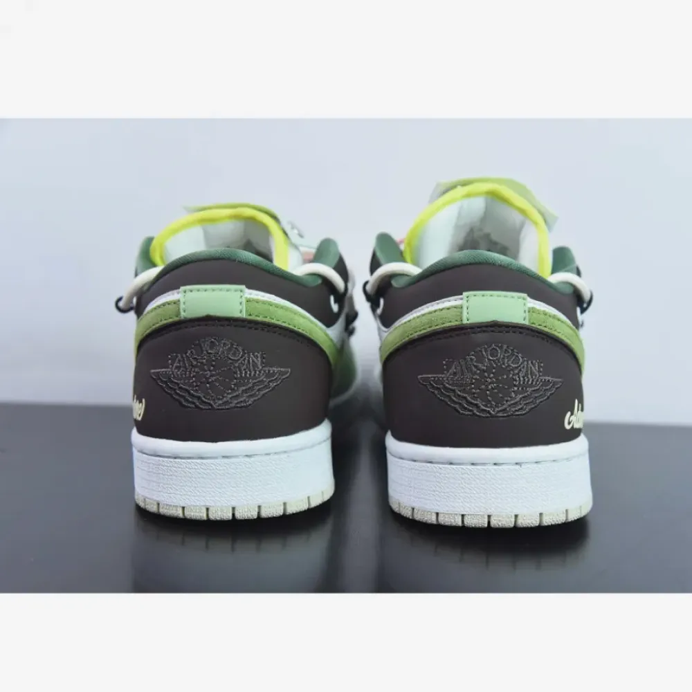 Custom Air Jordan 1 Low Sail White Oil Green