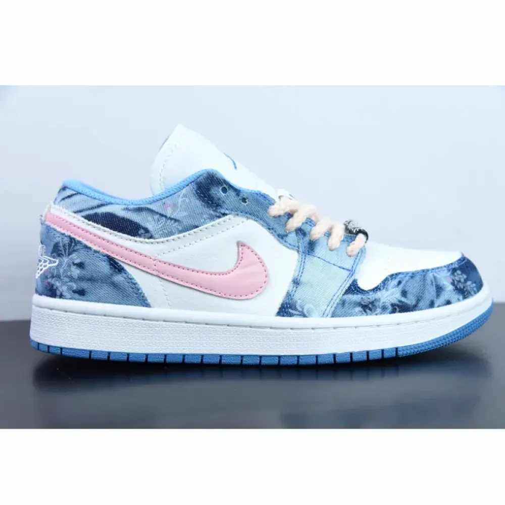 Custom Air Jordan 1 Low Washed Denim/White-Pink