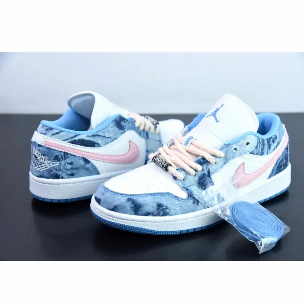 Custom Air Jordan 1 Low Washed Denim/White-Pink