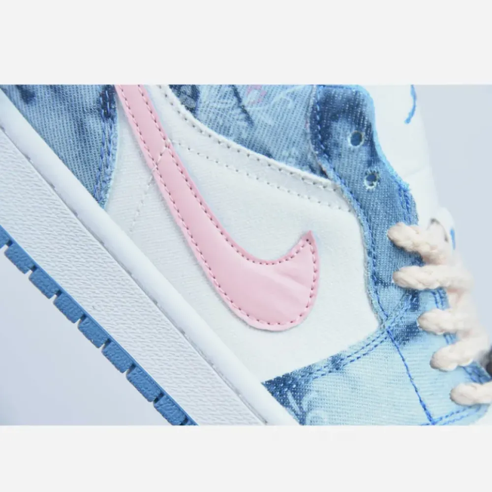 Custom Air Jordan 1 Low Washed Denim/White-Pink