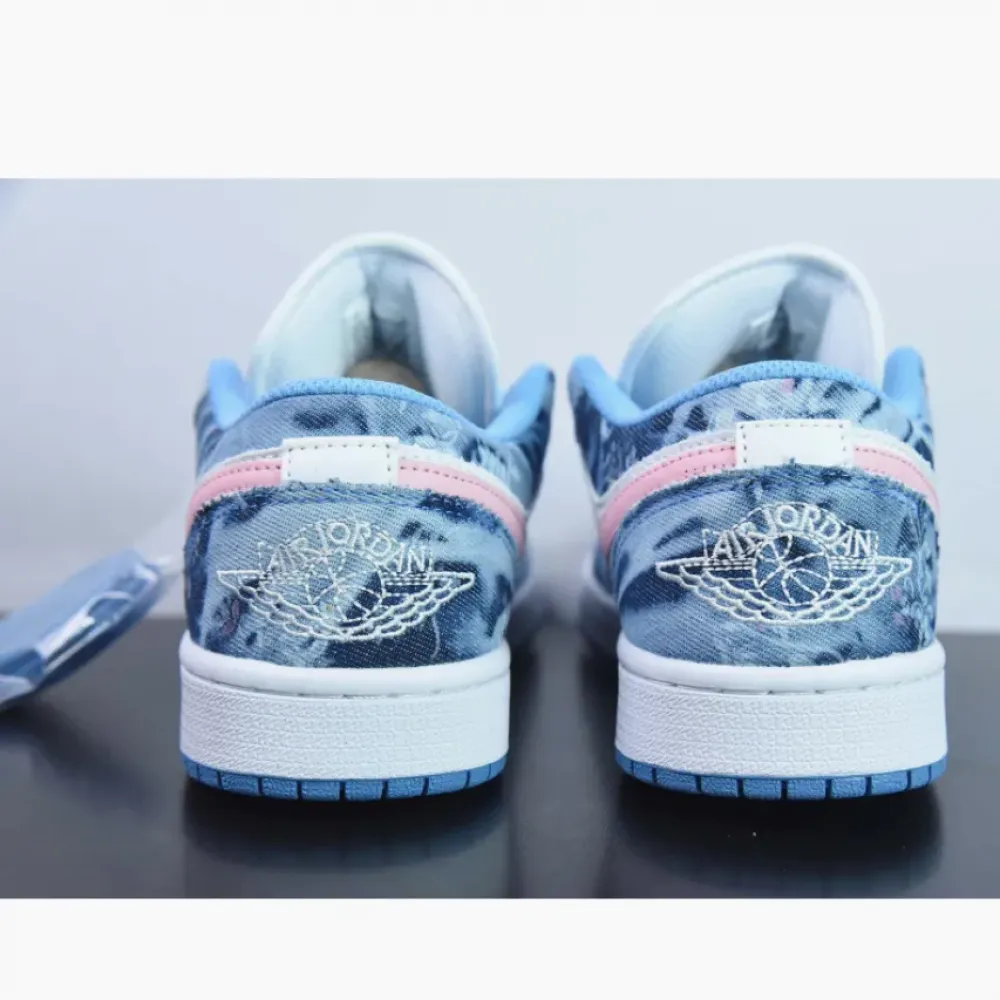 Custom Air Jordan 1 Low Washed Denim/White-Pink