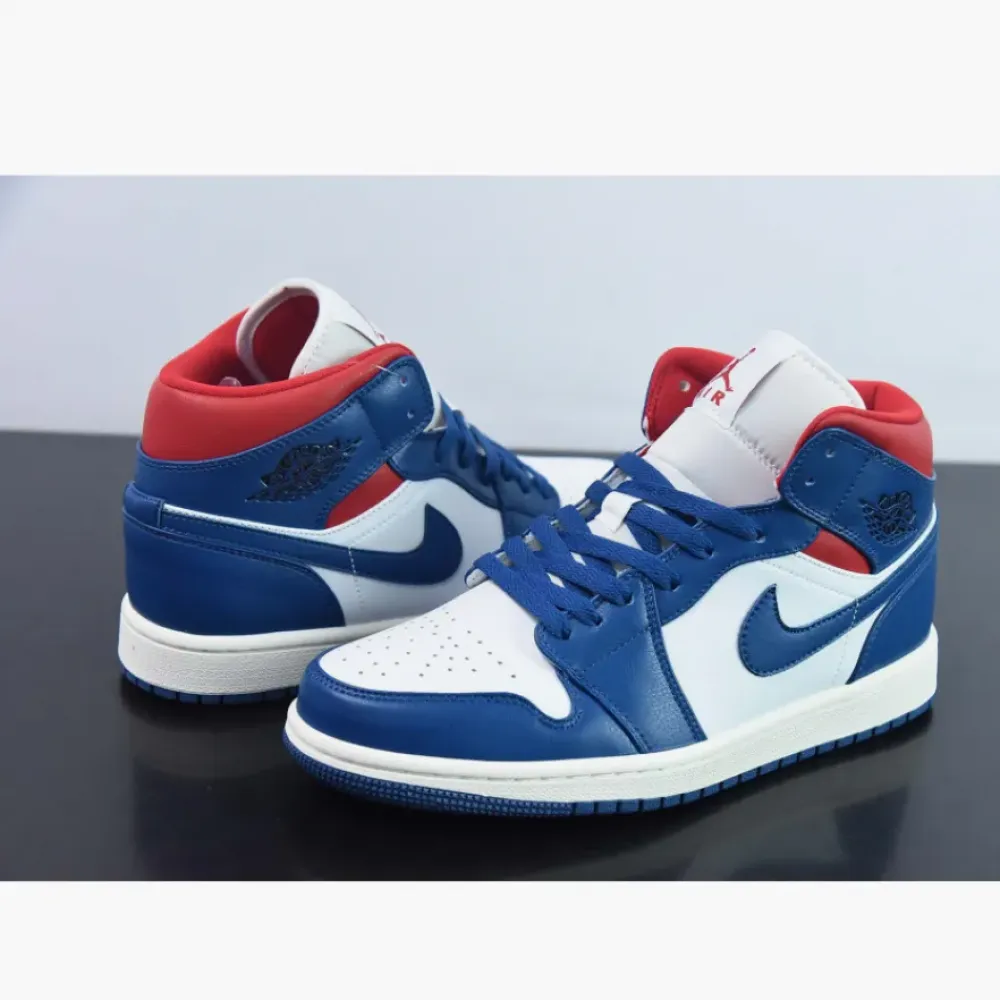 Air Jordan 1 Mid White/French Blue-Gym Red  BQ6472-146