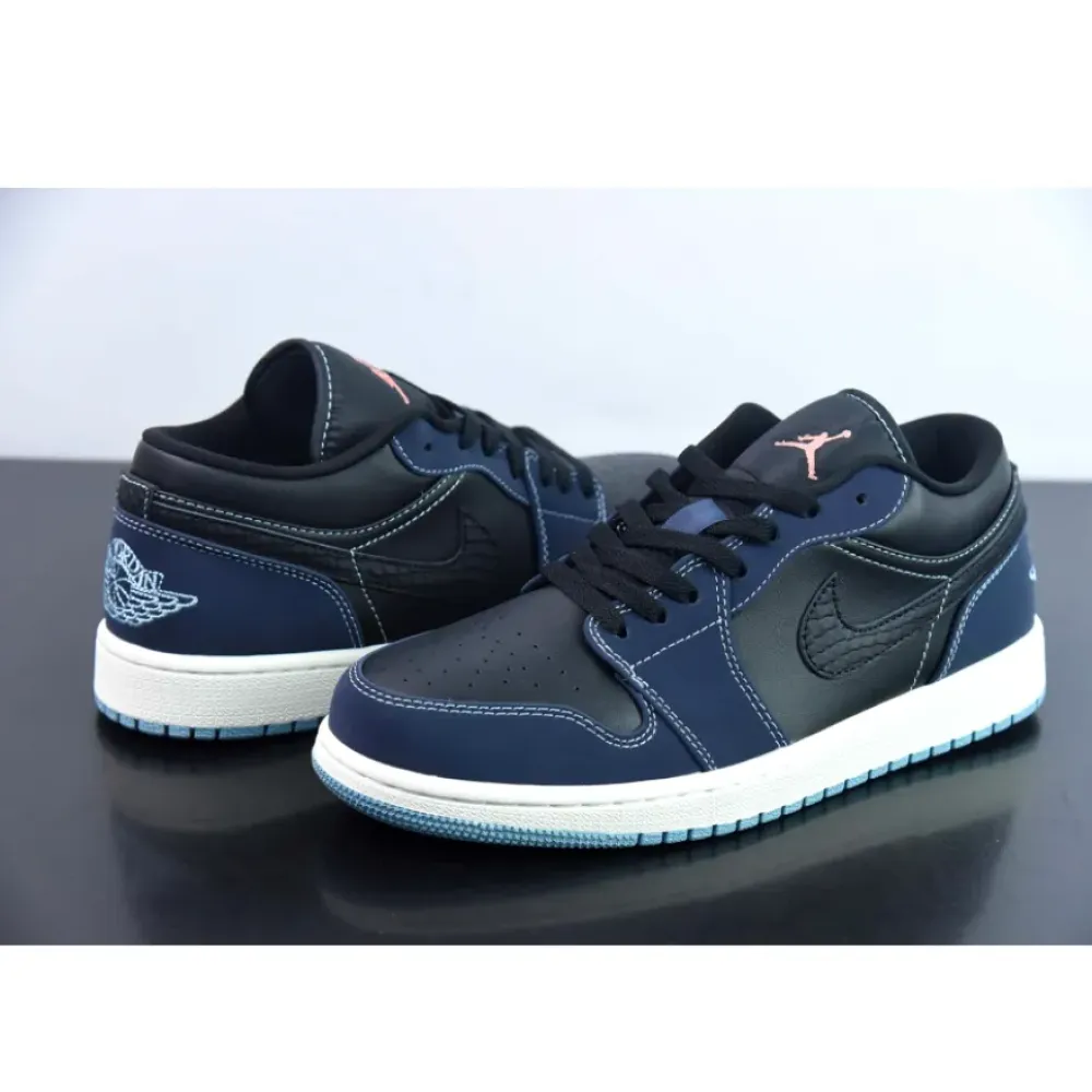 Air Jordan 1 Low Snakeskin Black/White-Midnight Navy  FJ5478-010