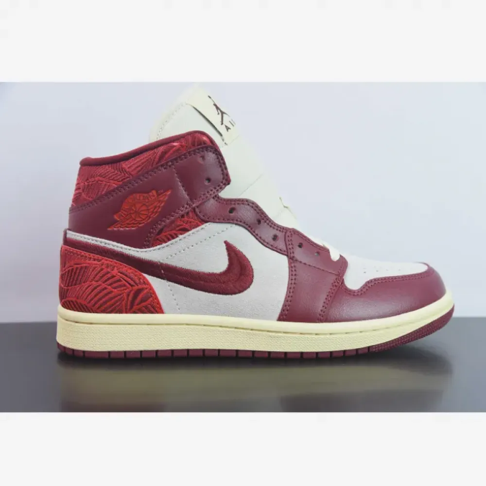 Air Jordan 1 Mid “Tiki Leaf” Team Red/Sail/Muslin  DZ2820-601