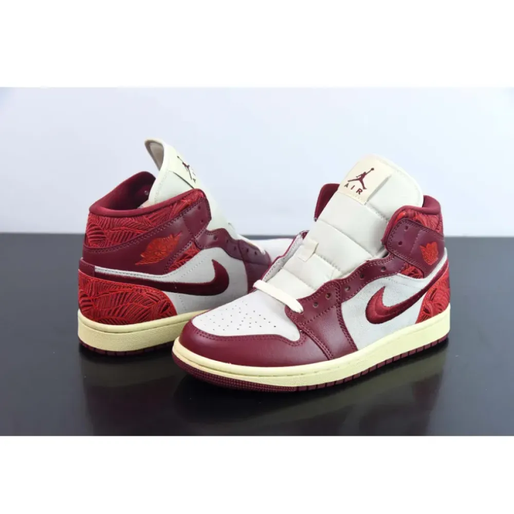 Air Jordan 1 Mid “Tiki Leaf” Team Red/Sail/Muslin  DZ2820-601