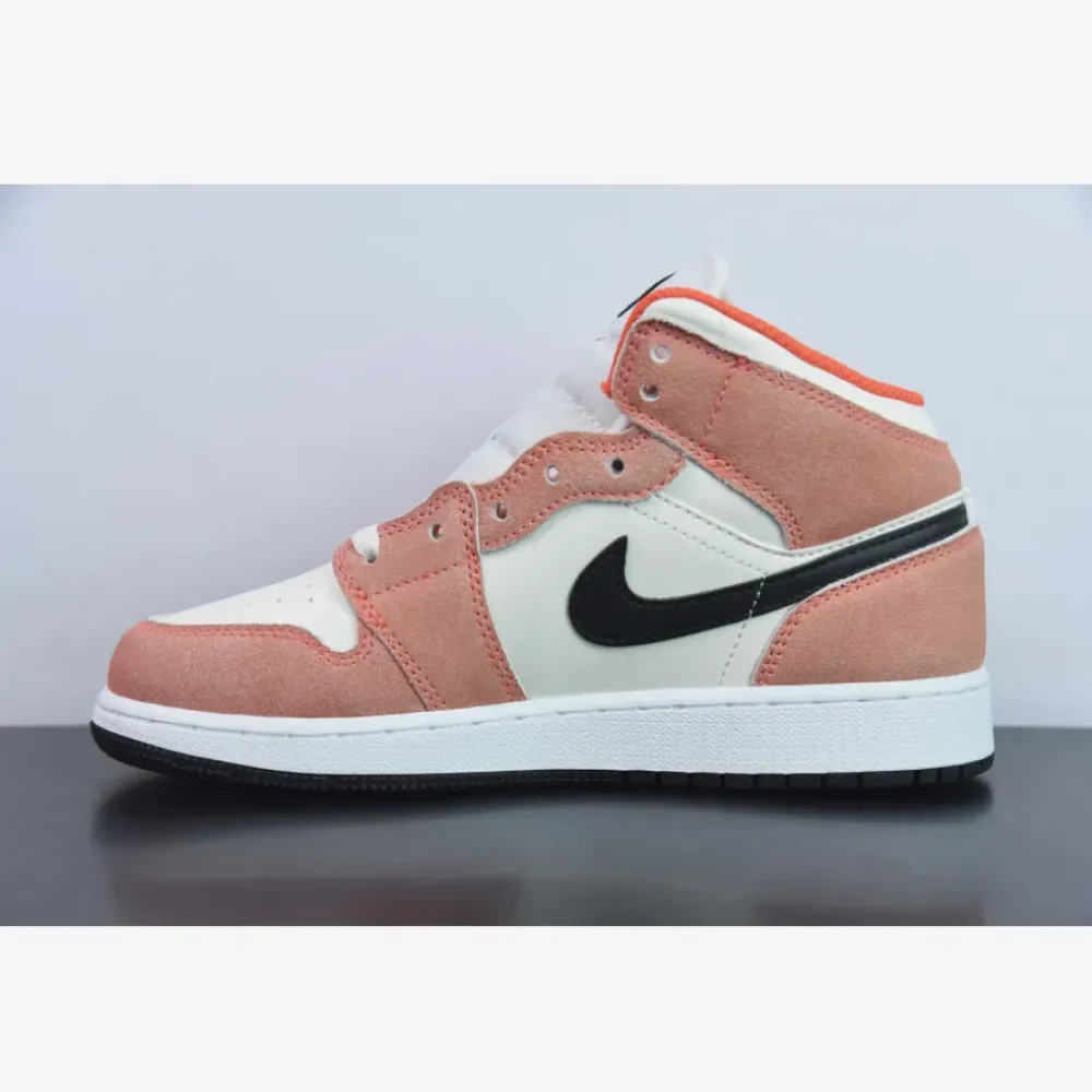 Air Jordan 1 Mid GS “Orange Suede” Team Orange/Black-Sail-Iron Grey  DV1336-800