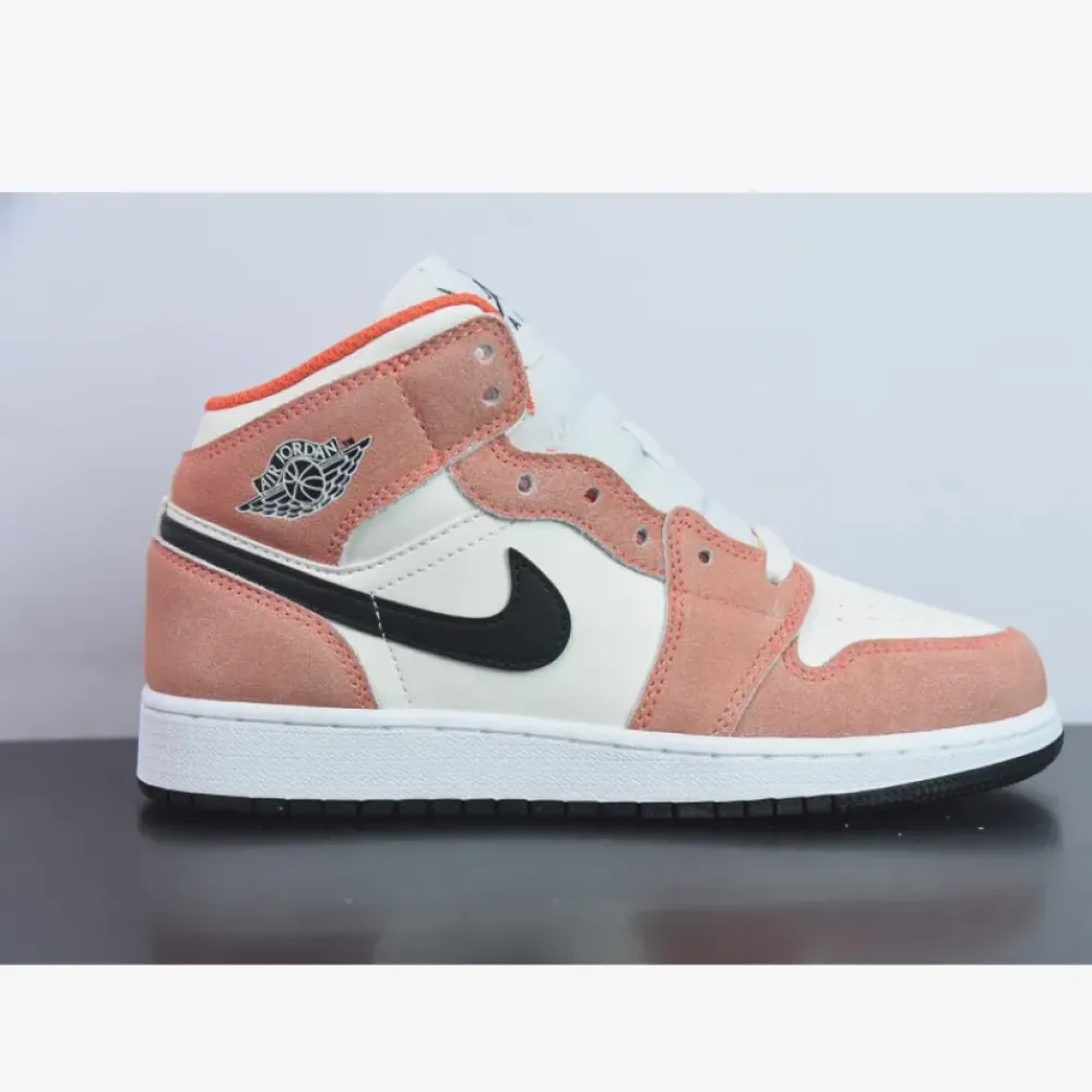 Air Jordan 1 Mid GS “Orange Suede” Team Orange/Black-Sail-Iron Grey  DV1336-800